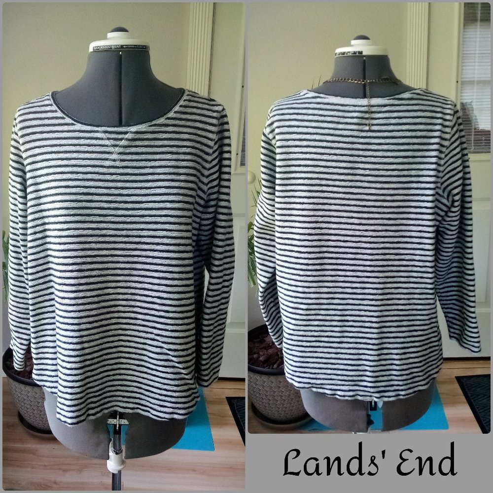 Lands' End Black & Grey Striped Sweatshirt